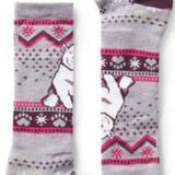 Smartwool Kids Full Cush Bear Sock 2022-2023 - A pair of gray socks with a brown bear design on the ankle area.