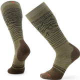 Smartwool Snowboard Full Cush Iguchi Over the Calf Socks 2022-2023 - A pair of green over-the-calf socks with a repeating pattern of black lines and a red logo on top.