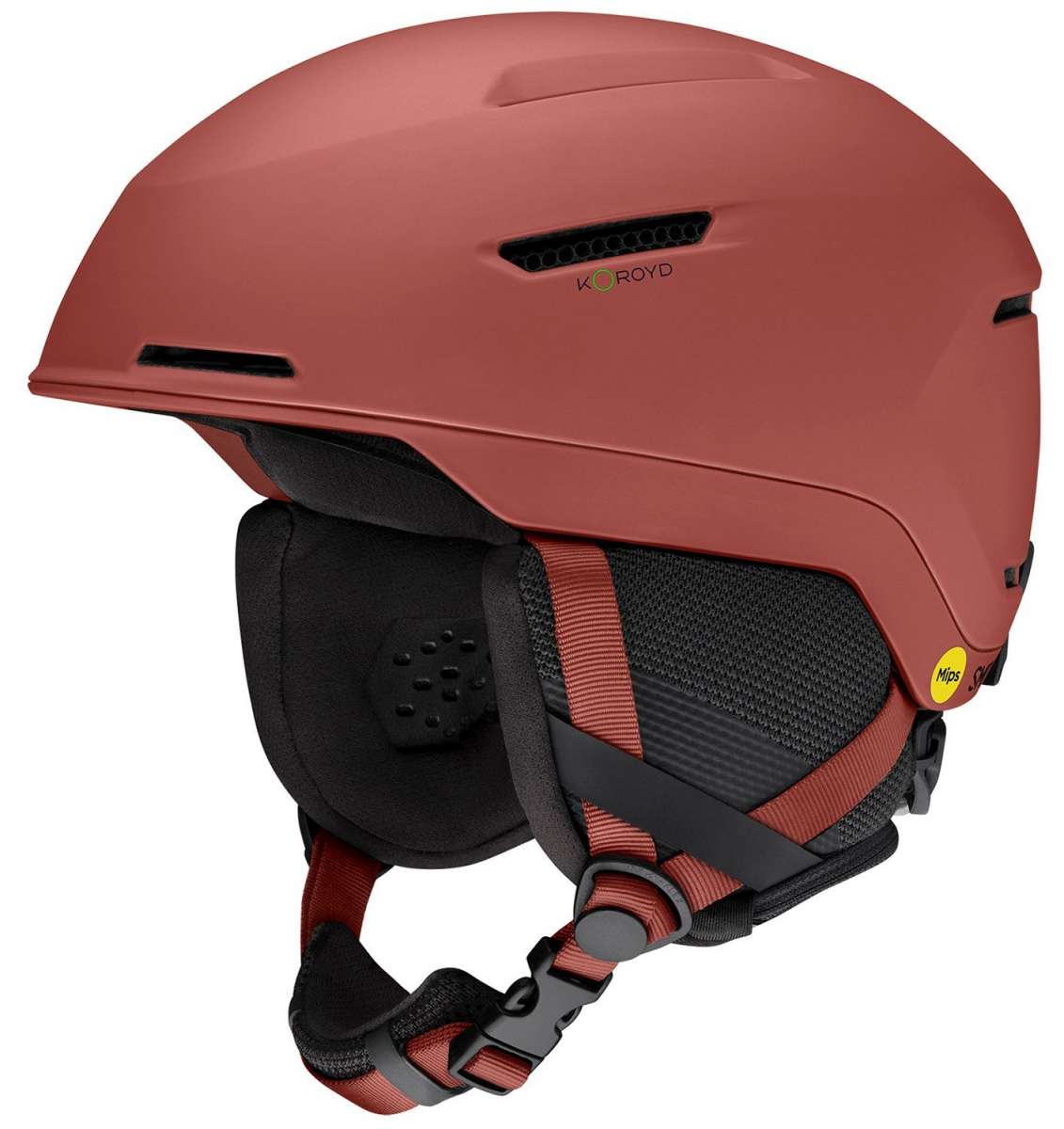 Smith Altus MIPS Helmet 2024 - Matte black helmet with a white logo on the side and a red chin strap.