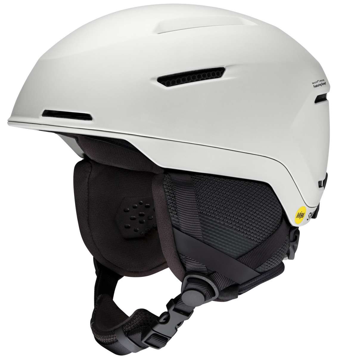 Smith Altus MIPS Helmet 2024 - A white helmet with a black visor and MIPS technology visible on the side.