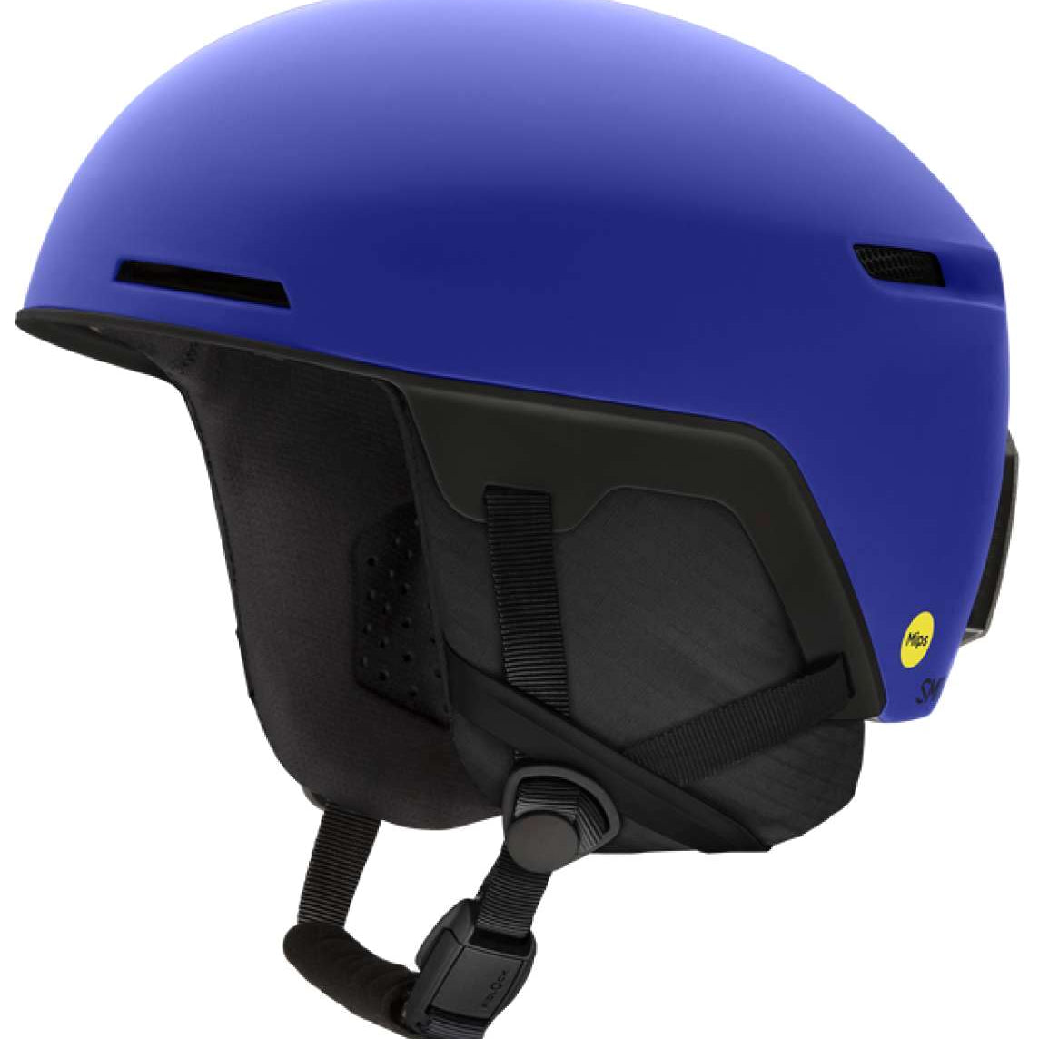 Smith Code MIPS Helmet 2024 - A matte black helmet with a sleek, aerodynamic design and a prominent yellow MIPS sticker on the side.