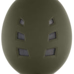 Smith Holt Helmet 2024 - Olive green helmet with a matte finish, featuring ventilation holes on top and a black strap at the back.