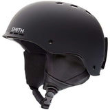 Smith Holt Helmet 2024 - Black helmet with white logo on the side, featuring ventilation holes and a chin strap.