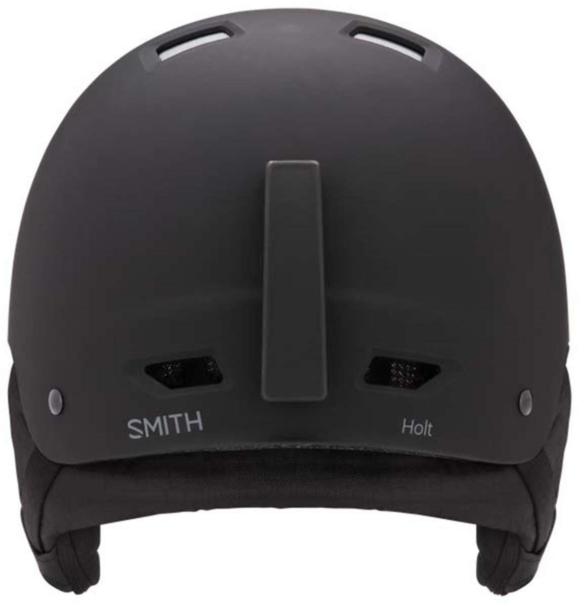Smith Holt Helmet 2024 - Black helmet with a matte finish, featuring ventilation holes on top and a strap at the back.