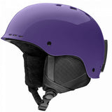 Smith Junior's Holt Helmet 2024 - A purple helmet with a black visor and chin strap, viewed from the side at an angle.
