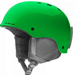 Smith Junior's Holt Helmet 2024 - A green helmet with a black visor and chin strap, viewed from the side at an angle.