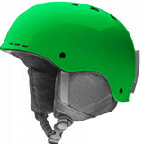 Smith Junior's Holt Helmet 2024 - A green helmet with a black visor and chin strap, viewed from the side at an angle.