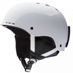 Smith Junior's Holt Helmet 2024 - White helmet with black visor and chin strap, side vents, and adjustable dial on top.