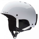 Smith Junior's Holt Helmet 2024 - White helmet with black visor and chin strap, side vents, and adjustable dial on top.