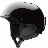 Smith Junior's Holt Helmet 2024 - Black helmet with a glossy finish, featuring ventilation holes on top and a chin strap.