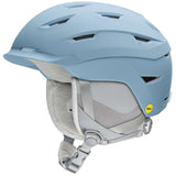 Smith Ladies Liberty MIPS Helmet 2024 - A light blue helmet with a white logo on the side and ventilation holes along the top.