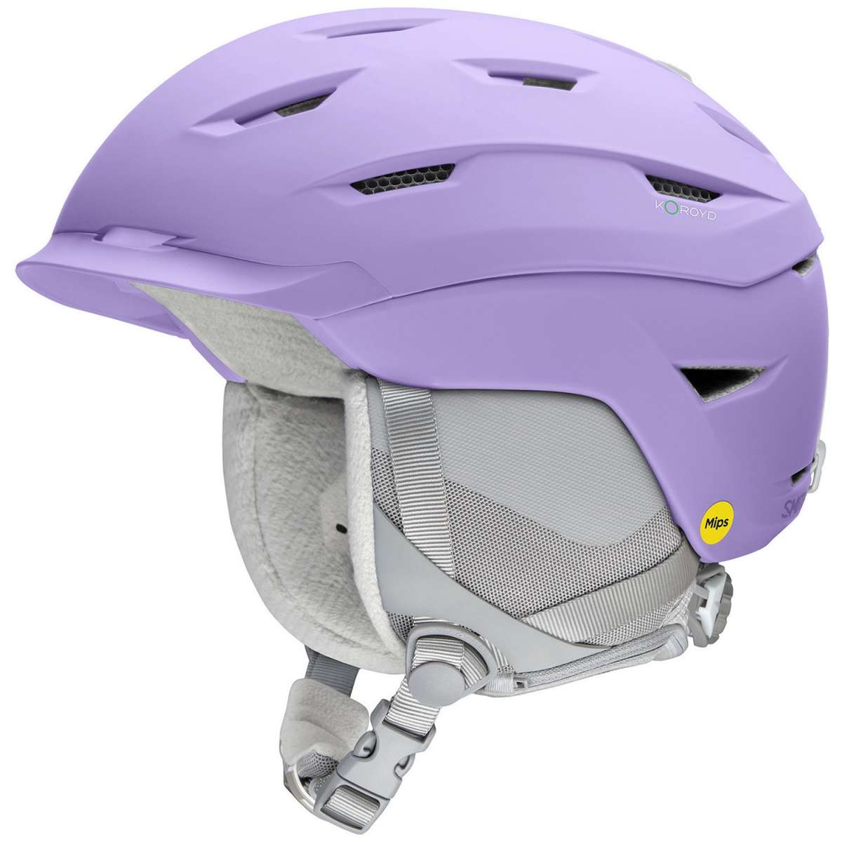 Smith Ladies Liberty MIPS Helmet 2024 - A light purple helmet with a white logo on the side and ventilation holes along the top.