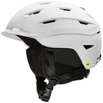 Smith Level MIPS Helmet 2024 - White helmet with black chin strap and yellow MIPS tag on the side.