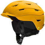 Smith Level MIPS Helmet 2024 - Yellow helmet with black chin strap, featuring a white logo on the side and a silver buckle.