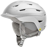 Smith Liberty Mips Helmet 2023 - A white helmet with a black visor and MIPS technology visible on the side.