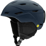 Smith Mission Mips Helmet 2023 - A matte black helmet with a white logo on the front and ventilation holes along the top.