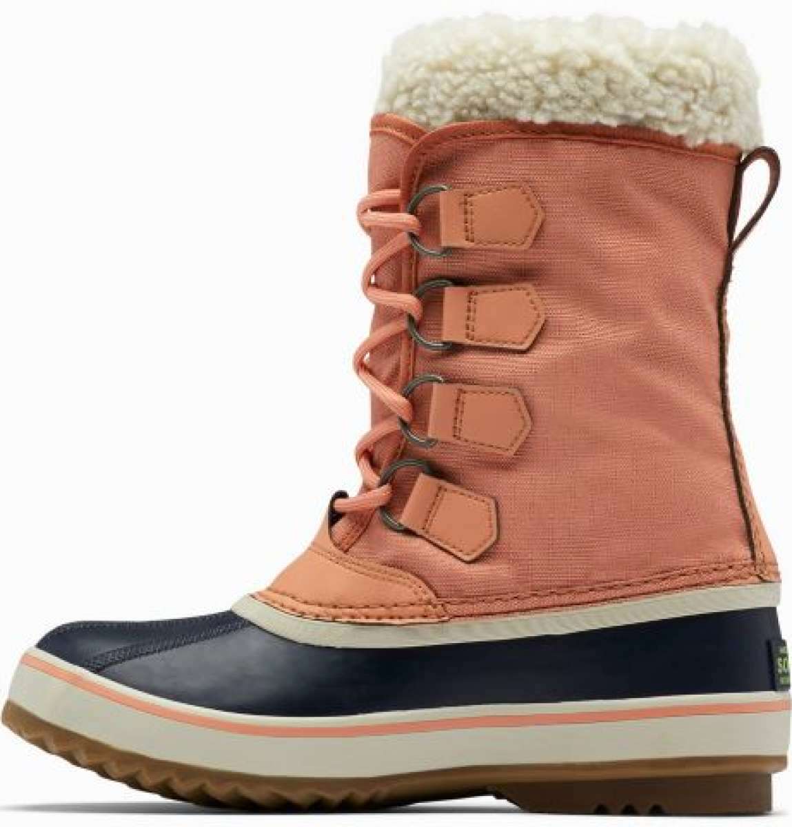 Sorel Ladies Winter Carnival Boot 2022-2023 - A pair of tall, dark brown boots with a thick cream-colored fur lining at the top and laces down the front.