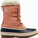 Sorel Ladies Winter Carnival Boot 2022-2023 - A pair of tall, dark brown boots with a thick cream-colored sole and laces.