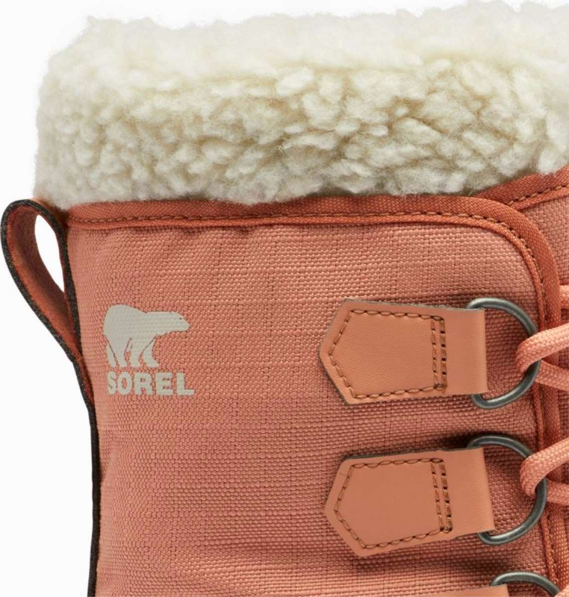 Sorel - A pair of women's boots with a white fur trim around the top and a brown leather upper portion.