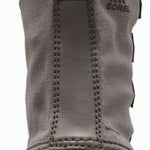 Sorel - Women's winter boots with gray leather upper and white fur trim around the top.