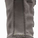 Sorel - Women's winter boots with gray leather upper and white fur trim around the top.