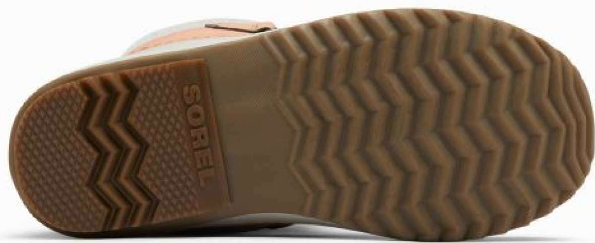 Sorel Ladies Winter Carnival Boot 2022-2023 - Brown rubber sole with a zig-zag tread pattern and a textured grip.