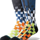 Stance Men's Space Dust Crew Socks - These socks feature a blue and white checkered pattern with black accents.