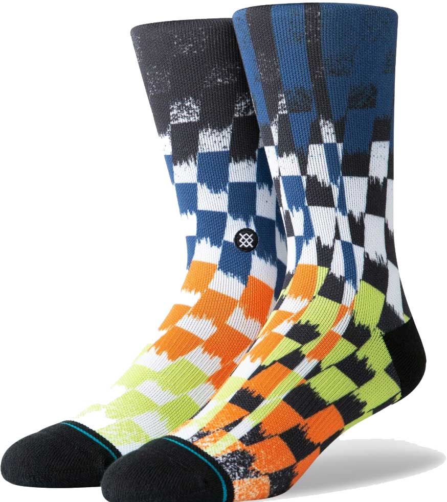 Stance Men's Space Dust Crew Socks - These socks feature a blue and white checkered pattern with black accents.
