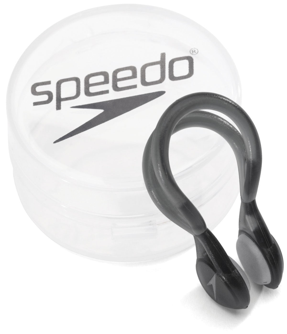 Speedo Liquid Comfort Nose Clip - A small, black nose clip with a rounded shape and two oval-shaped pieces on either end that fit into nostrils.