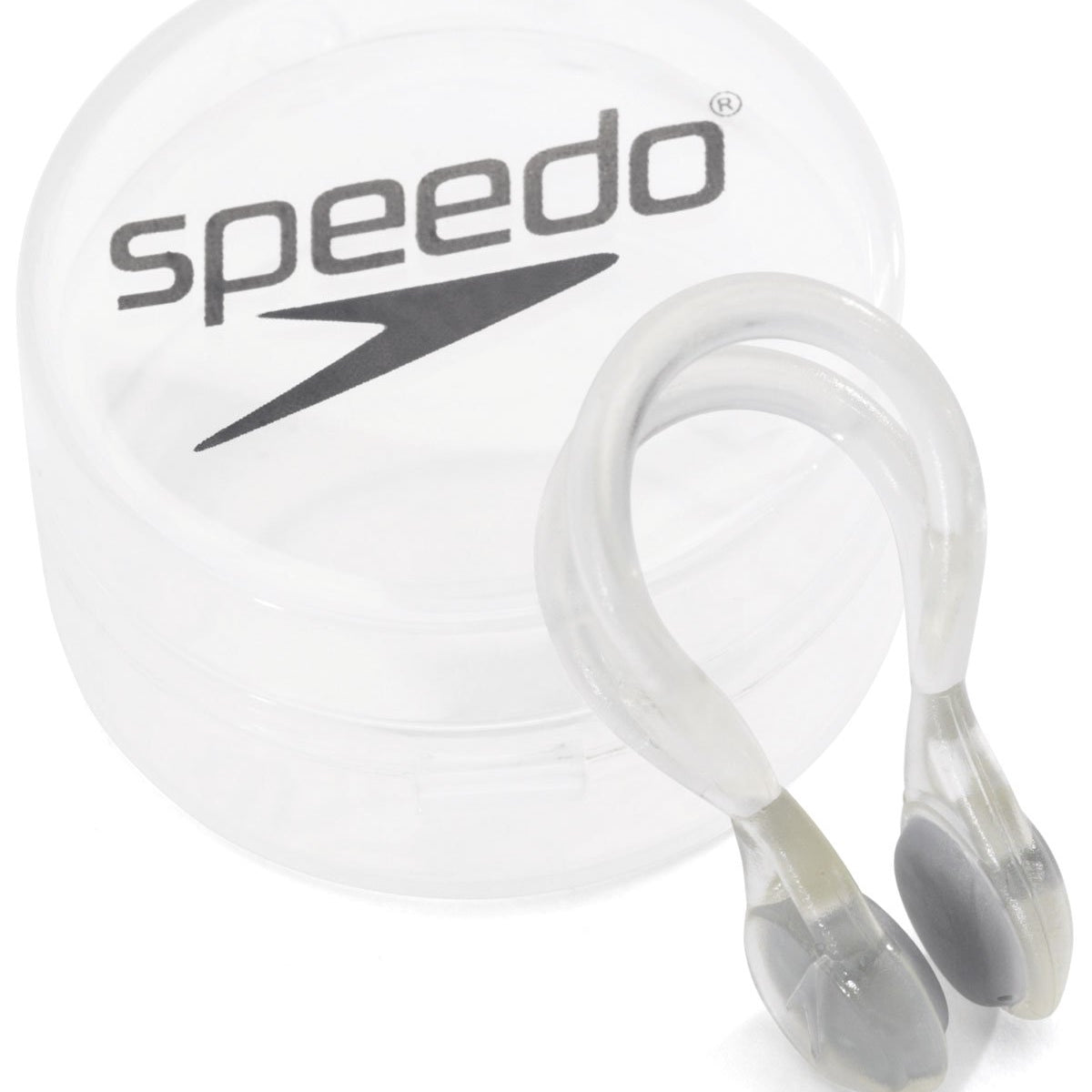 Speedo Liquid Comfort Nose Clip - A clear plastic nose clip with a rounded shape and two small oval-shaped holes at each end, one on either side of the clip.