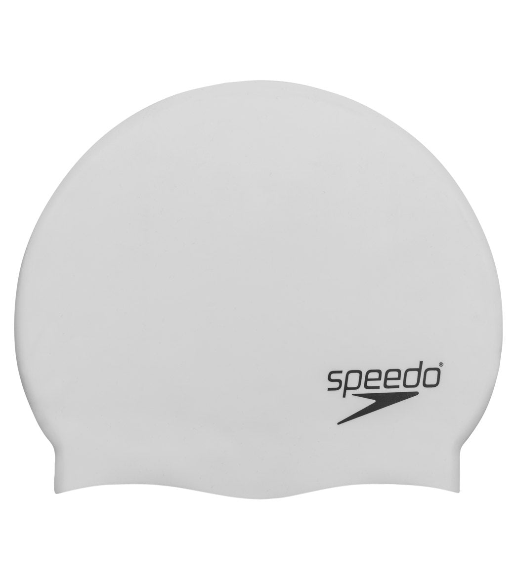 Speedo Elastomeric Solid Silicone Swim Cap - A solid-colored, silicone swim cap with a smooth texture and no visible patterns or logos.