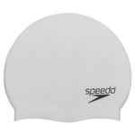 Speedo Elastomeric Solid Silicone Swim Cap - A solid-colored, silicone swim cap with a smooth texture and no visible patterns or logos.