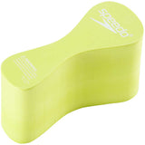 Speedo Juniors' Team Pull Buoy - Yellow buoy with white logo and text on top, featuring a triangular shape with rounded edges.