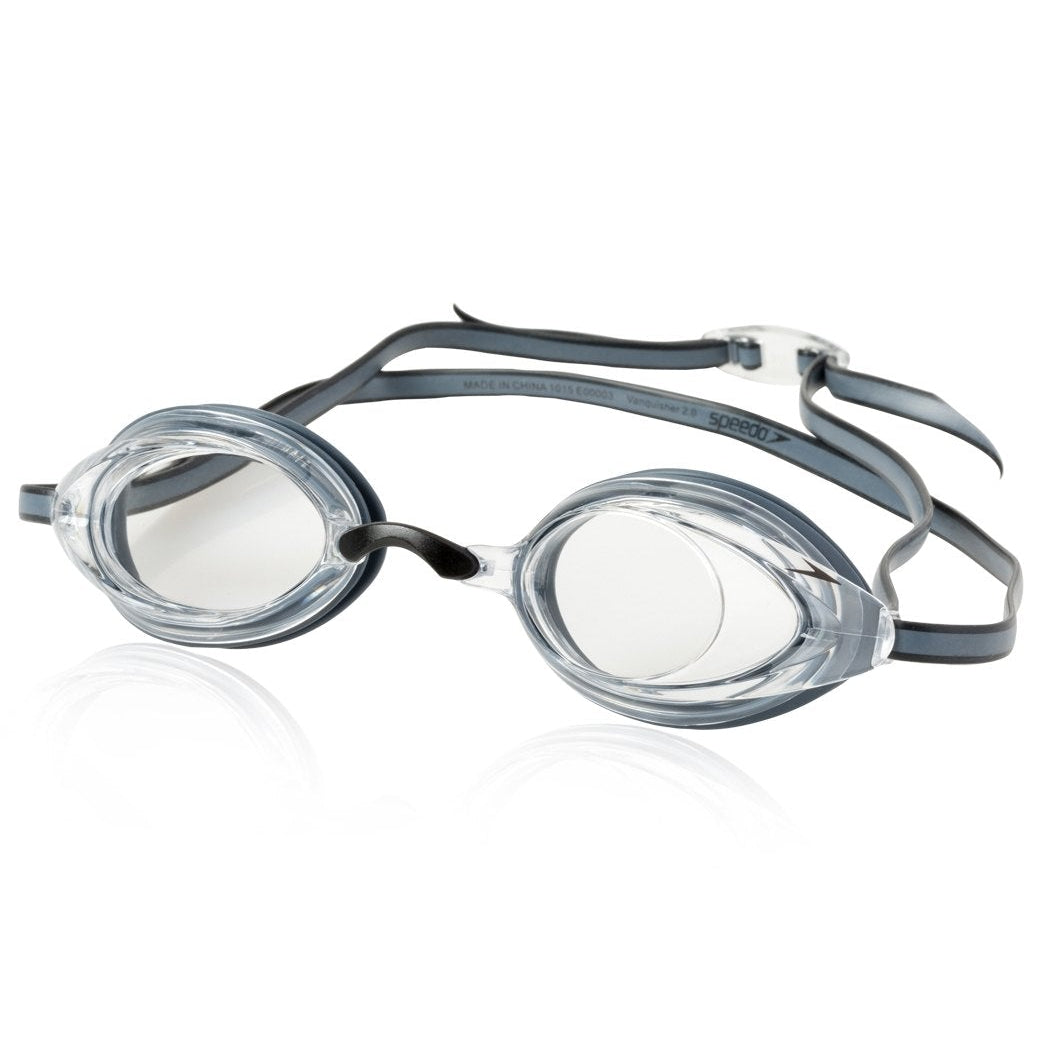 Speedo Vanquisher 2.0 Swim Goggle - Clear swim goggles with black strap and nose bridge.
