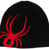 Spyder Arachnid Beanie 2024 - A black beanie with a large red spider graphic on the front.