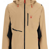 Spyder Avid Stretch Insulated Jacket 2023 - Beige jacket with black accents and a red spider logo on the left chest.