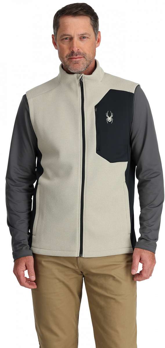 Spyder Bandit Full Zip Fleece Vest 2024 - A black fleece vest with a zipper and white Spyder logo on the left chest.