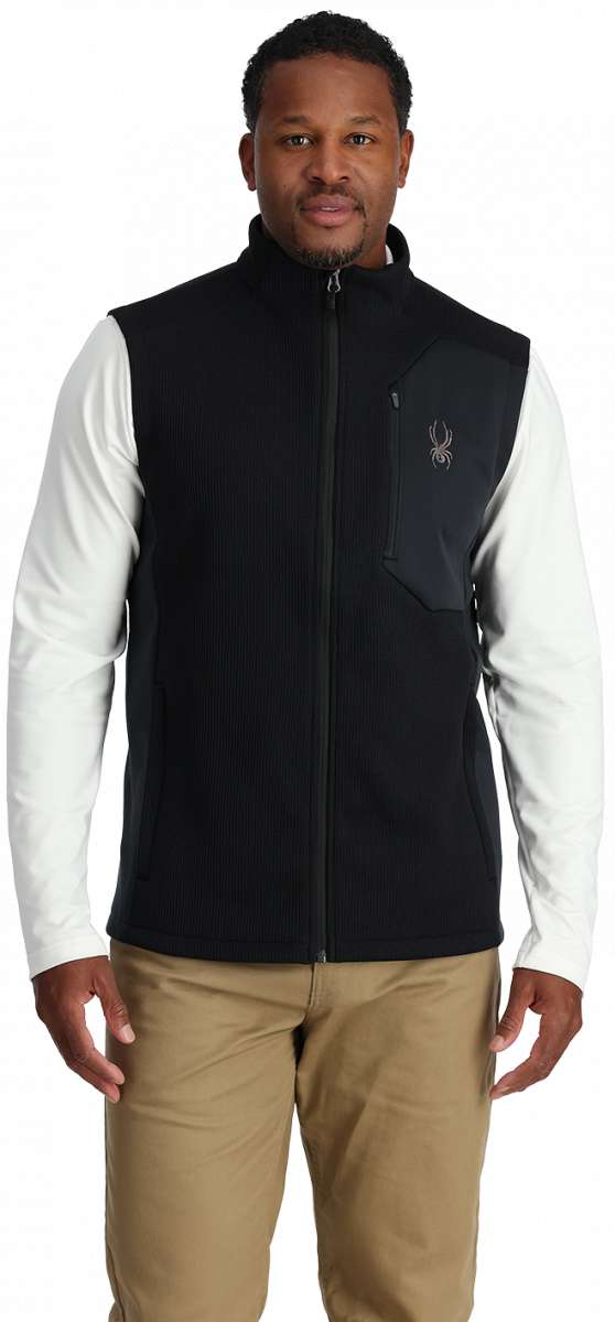 Spyder Bandit Full Zip Fleece Vest 2024 - Black fleece vest with silver embroidered logo on left chest.