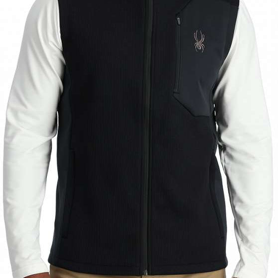 Spyder Bandit Full Zip Fleece Vest 2024 - Black fleece vest with silver embroidered logo on left chest.