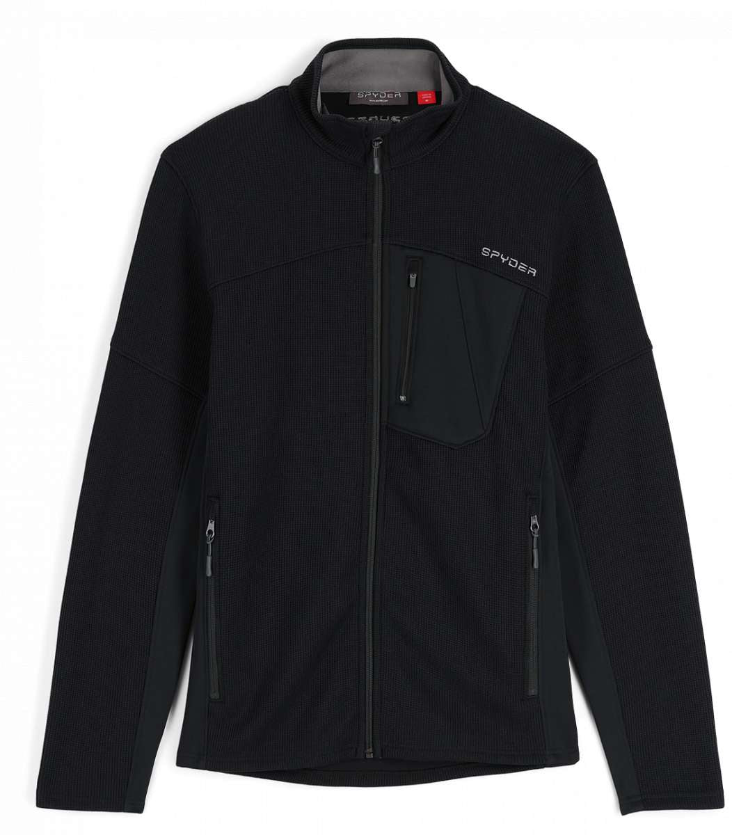 Spyder Bandit Hybrid Full-Zip Jacket 2023 - A black jacket with a zippered chest pocket and two zippered side pockets.