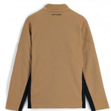 Spyder Bandit Hybrid Full-Zip Jacket 2023 - A tan jacket with a high collar and zippered front, featuring black accents on the shoulders and chest.