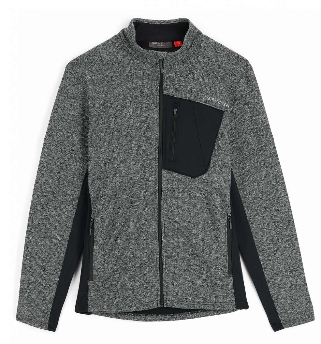 Spyder Bandit Hybrid Full-Zip Jacket 2023 - A heathered grey jacket with a black zipper and white logo on the left chest.