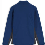 Spyder Bandit Hybrid Full-Zip Jacket 2023 - A navy blue jacket with a zippered chest pocket and black accents on the shoulders, collar, and zipper.