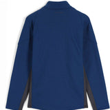 Spyder Bandit Hybrid Full-Zip Jacket 2023 - A navy blue jacket with a zippered chest pocket and black accents on the shoulders, collar, and zipper.