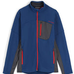 Spyder Bandit Hybrid Full-Zip Jacket 2023 - A blue jacket with a black chest pocket and red zipper.