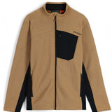Spyder Bandit Hybrid Full-Zip Jacket 2023 - A tan jacket with a black chest pocket and zipper, featuring a textured fabric pattern on the upper body.