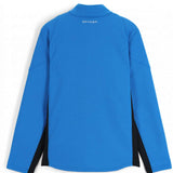 Spyder Bandit Hybrid Full-Zip Jacket 2023 - A royal blue jacket with a high collar and zippered front, featuring a textured pattern on the fabric.