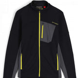 Spyder Bandit Hybrid Full-Zip Jacket 2023 - A black jacket with a yellow zipper and gray accents on the chest pocket.