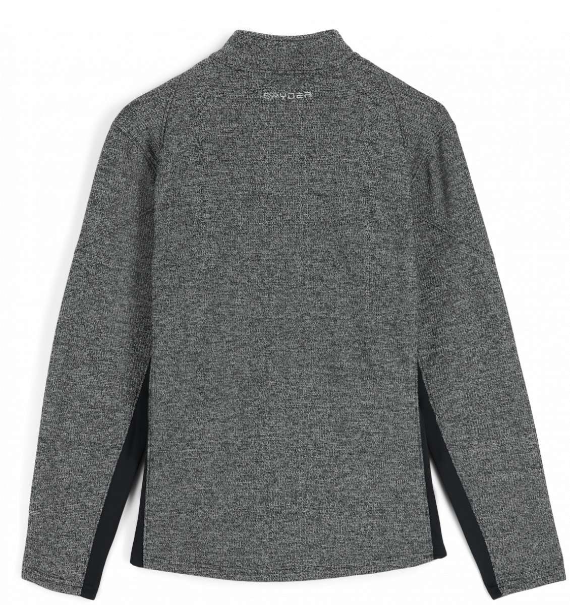 Spyder Bandit Hybrid Full-Zip Jacket 2023 - A heathered grey jacket with a zippered chest pocket and black accents on the shoulders, collar, and zipper.