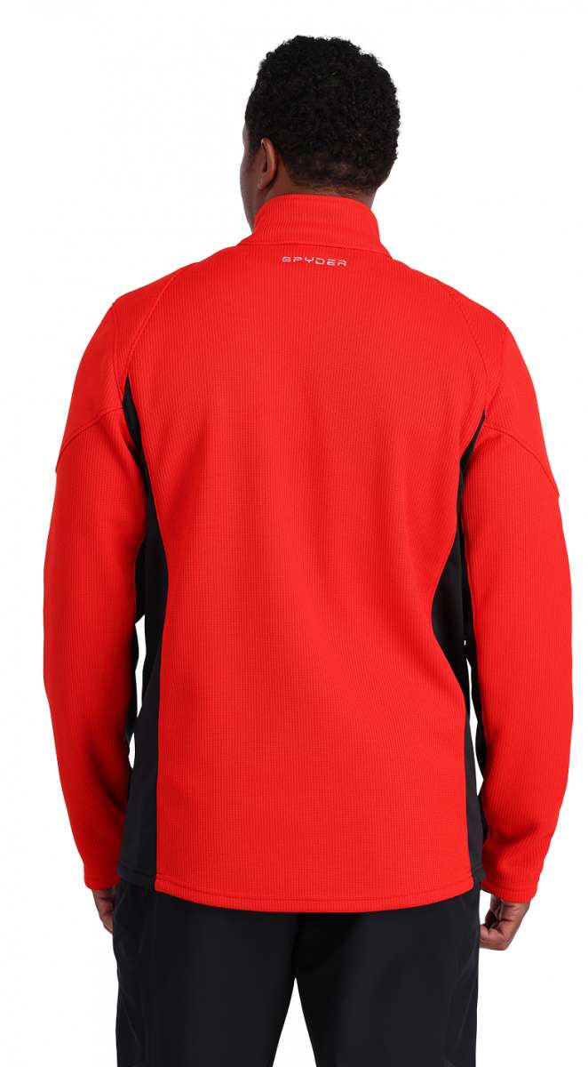 Spyder Bandit Hybrid Full-Zip Jacket 2023 - A red jacket with a black zipper and white accents on the chest.